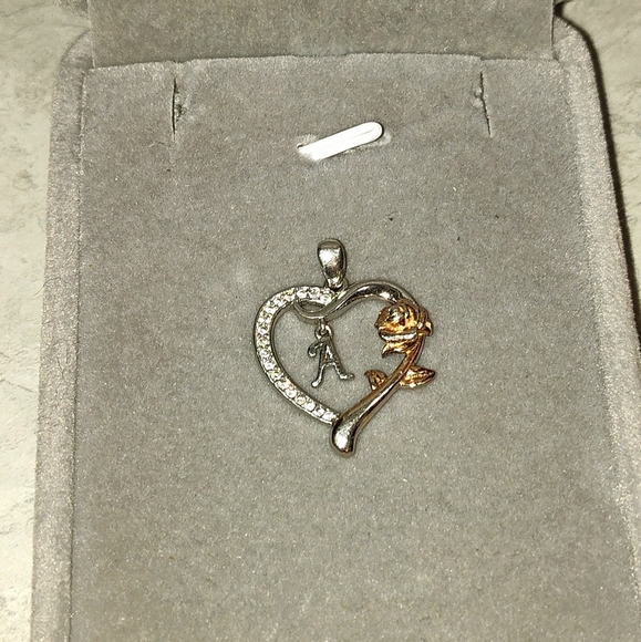 VINTAGE STERLING SILVER INITIAL "A" LOVE HEART PENDANT WITH 14K GOLD ROSE .925 - Picture 4 of 9
